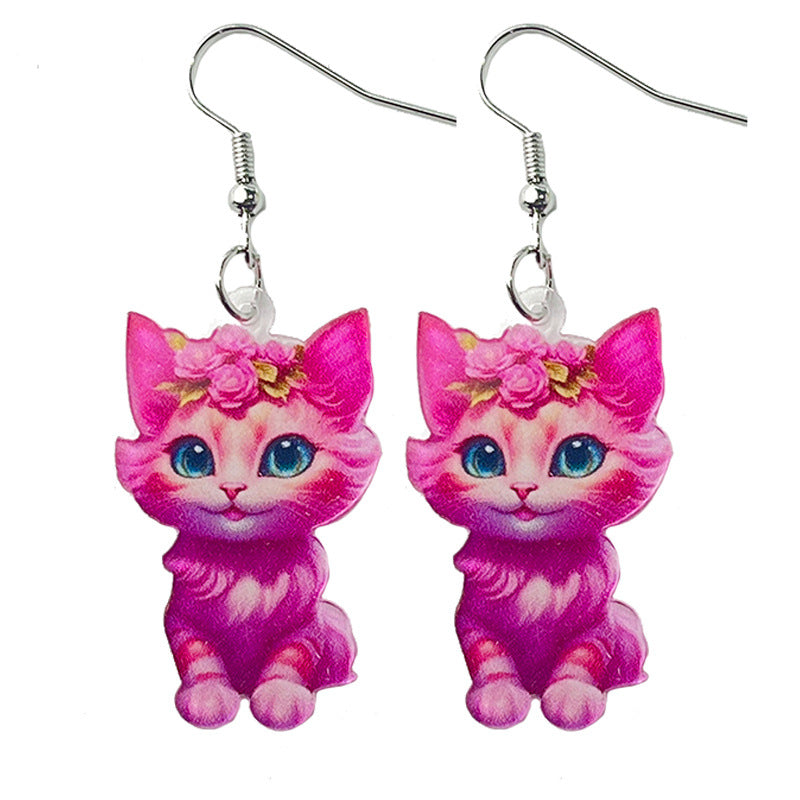 Wholesale Acrylic Cat Pink Disco Earrings